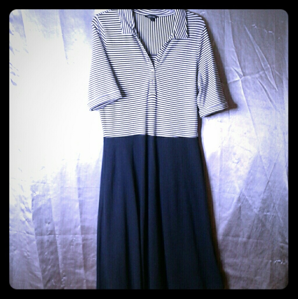 Classic Navy Blue & White Dress by Lands' End
